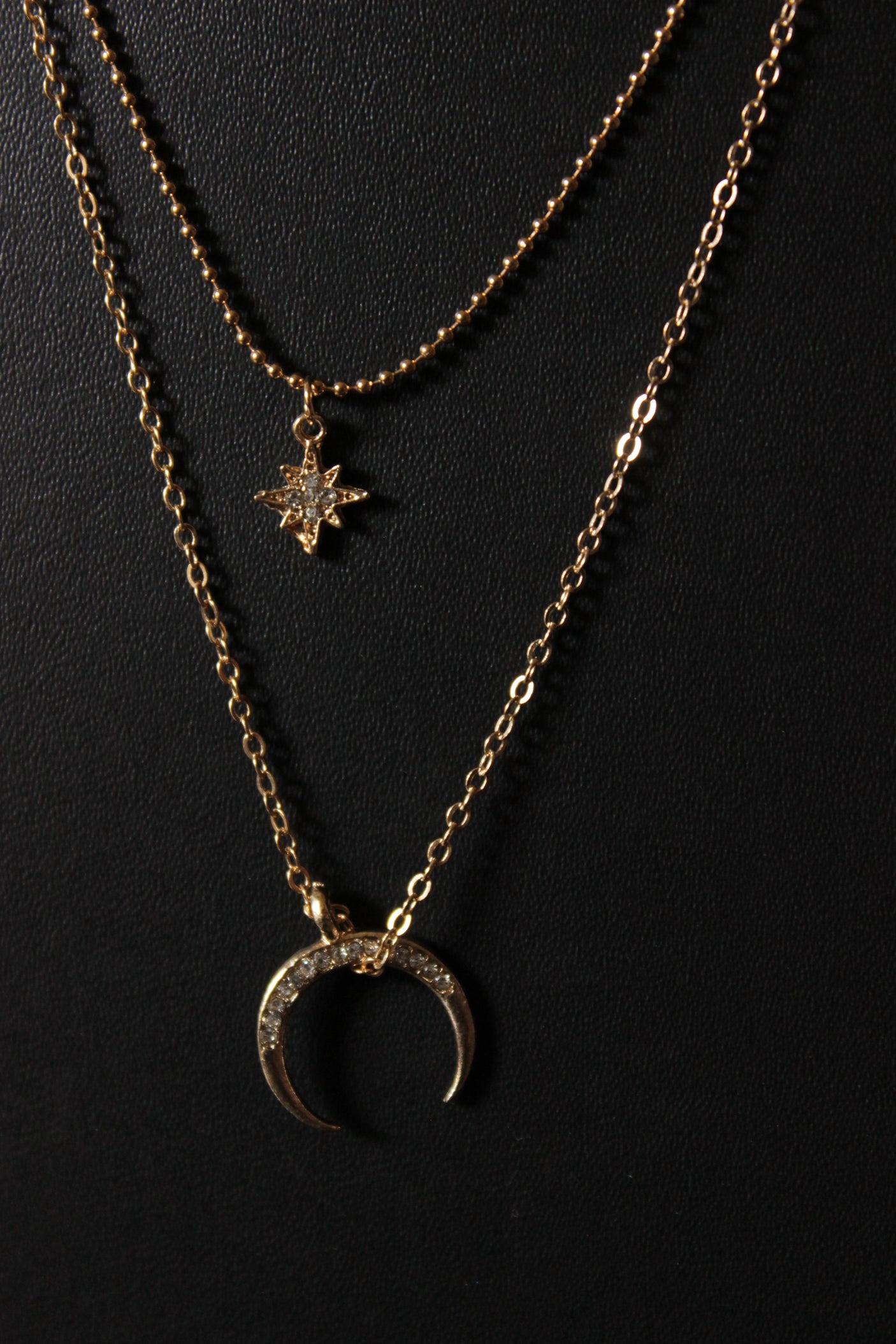 Half Moon Exquisite Charms Embellished Gold Plated Multi Strand Necklace