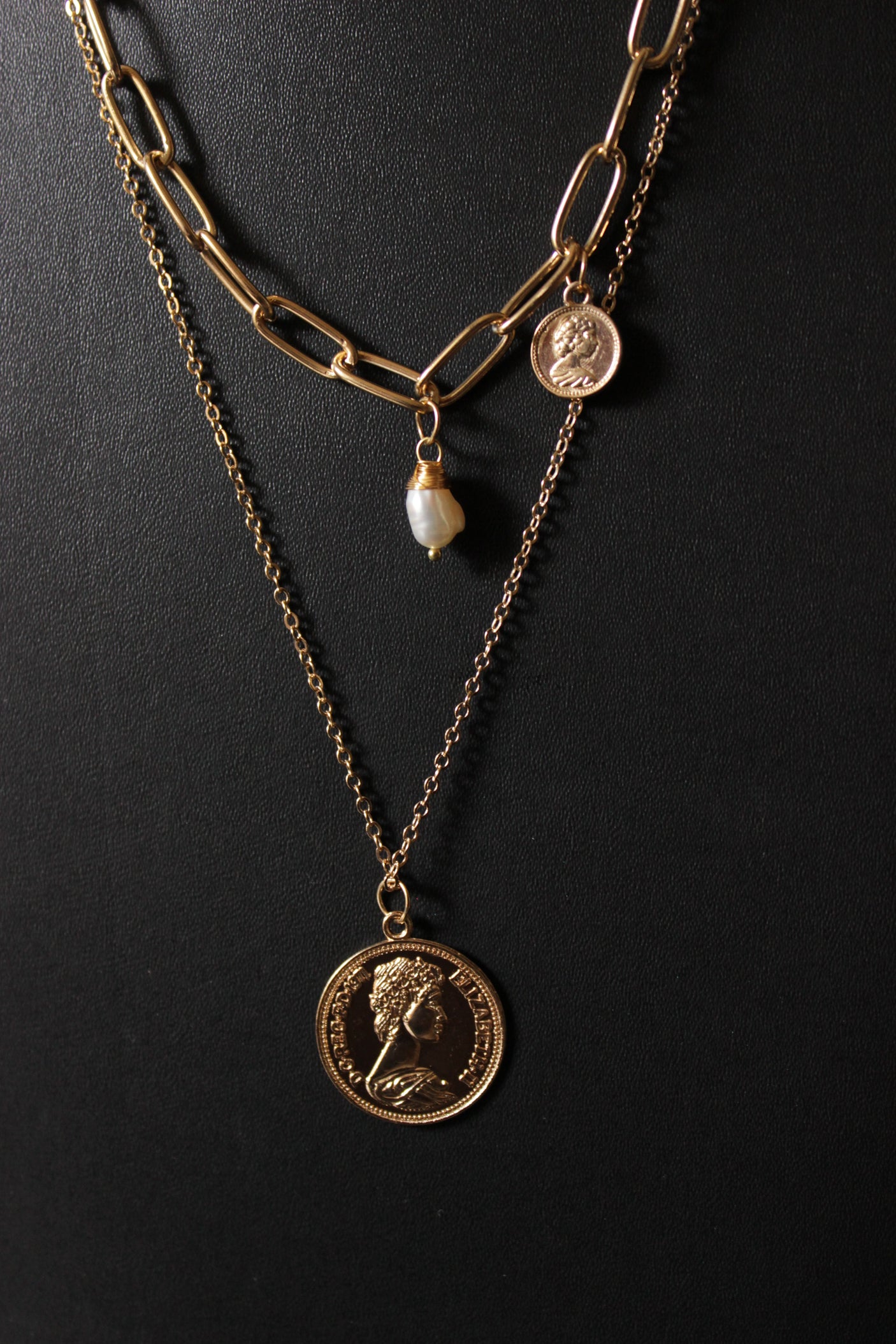 3 Layered Coin Inspired Gold Plated Chain Necklace