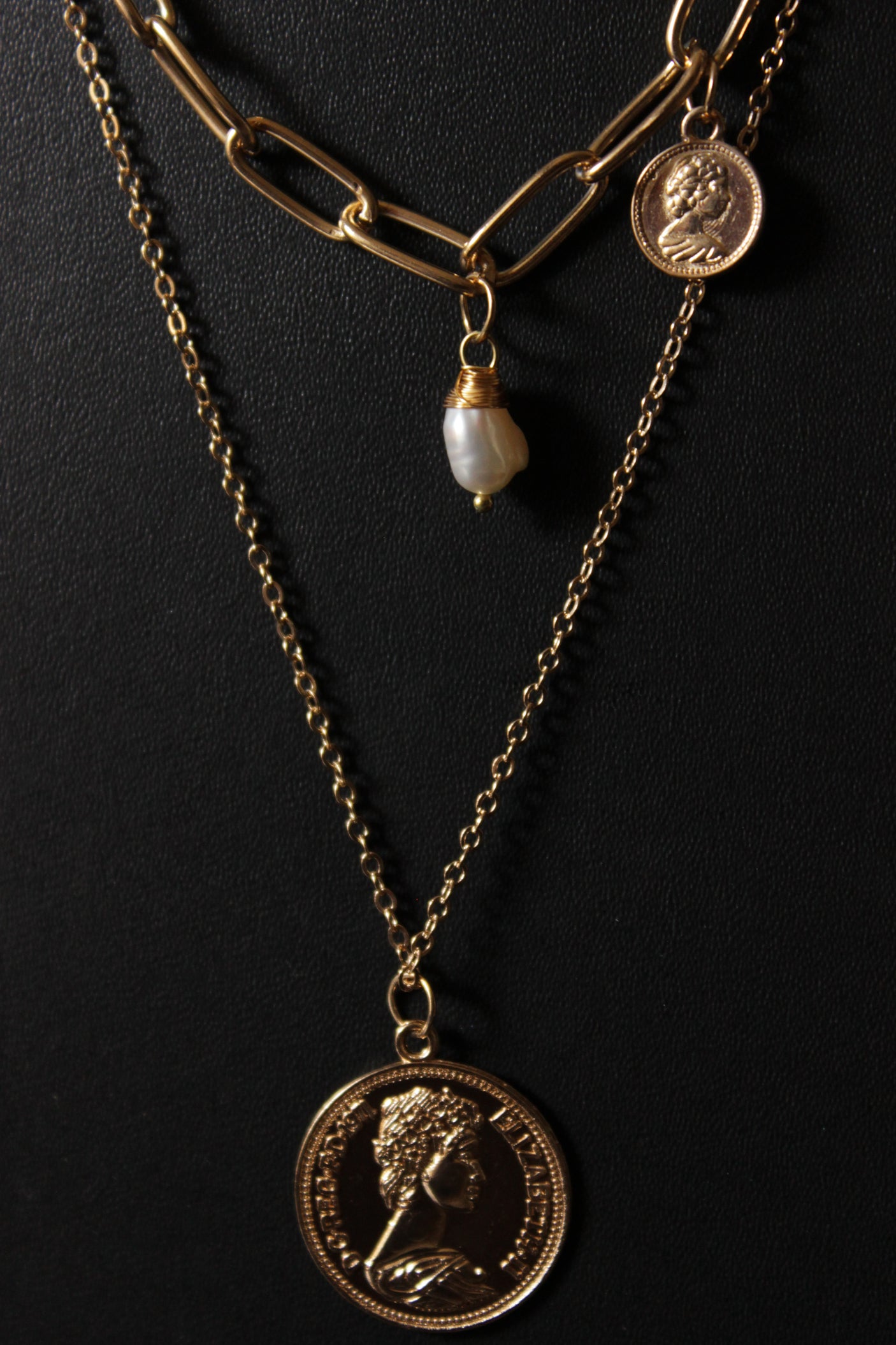 3 Layered Coin Inspired Gold Plated Chain Necklace