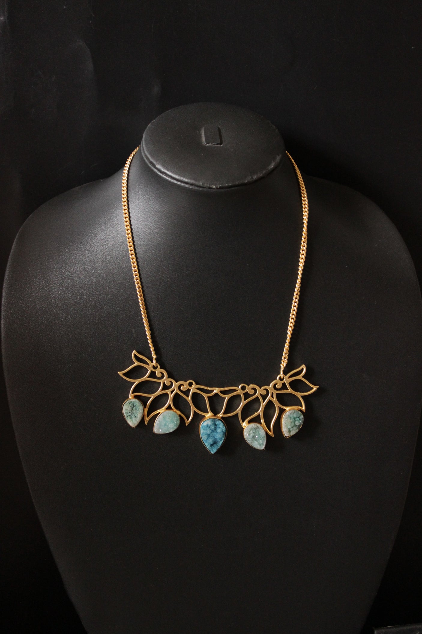 Green Druzy Natural Gemstone Gold Plated Necklace