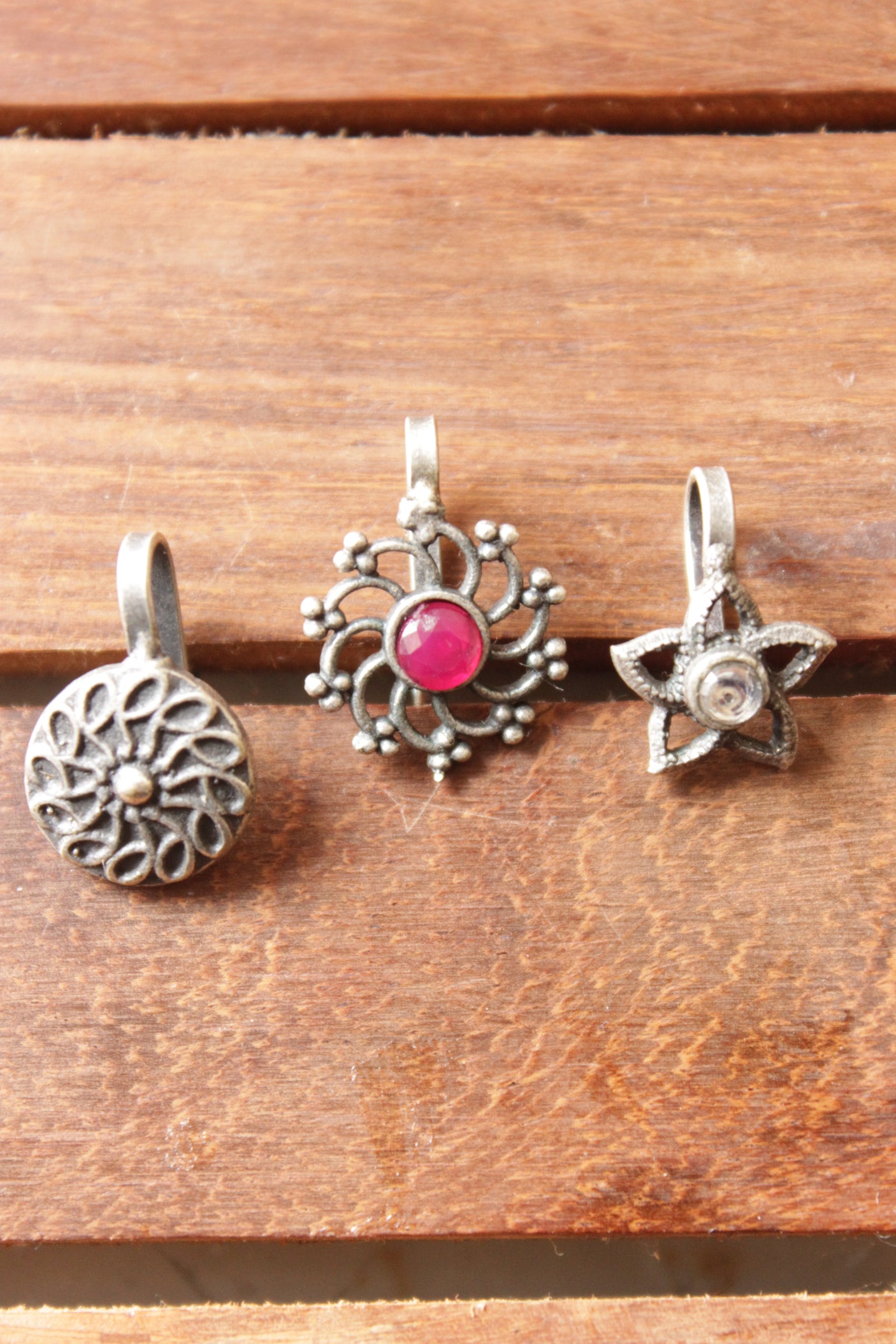 Set of Three Oxidised Finish Clip On Nosepins