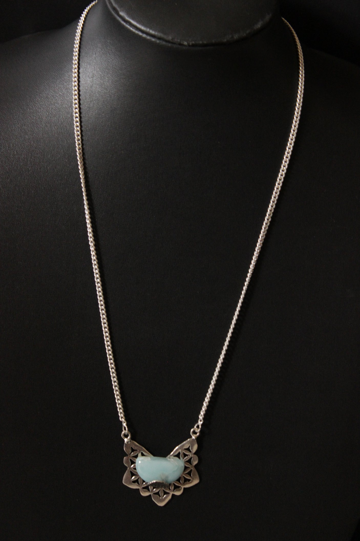 D Shape Caribbean Larimar Gemstone Necklace