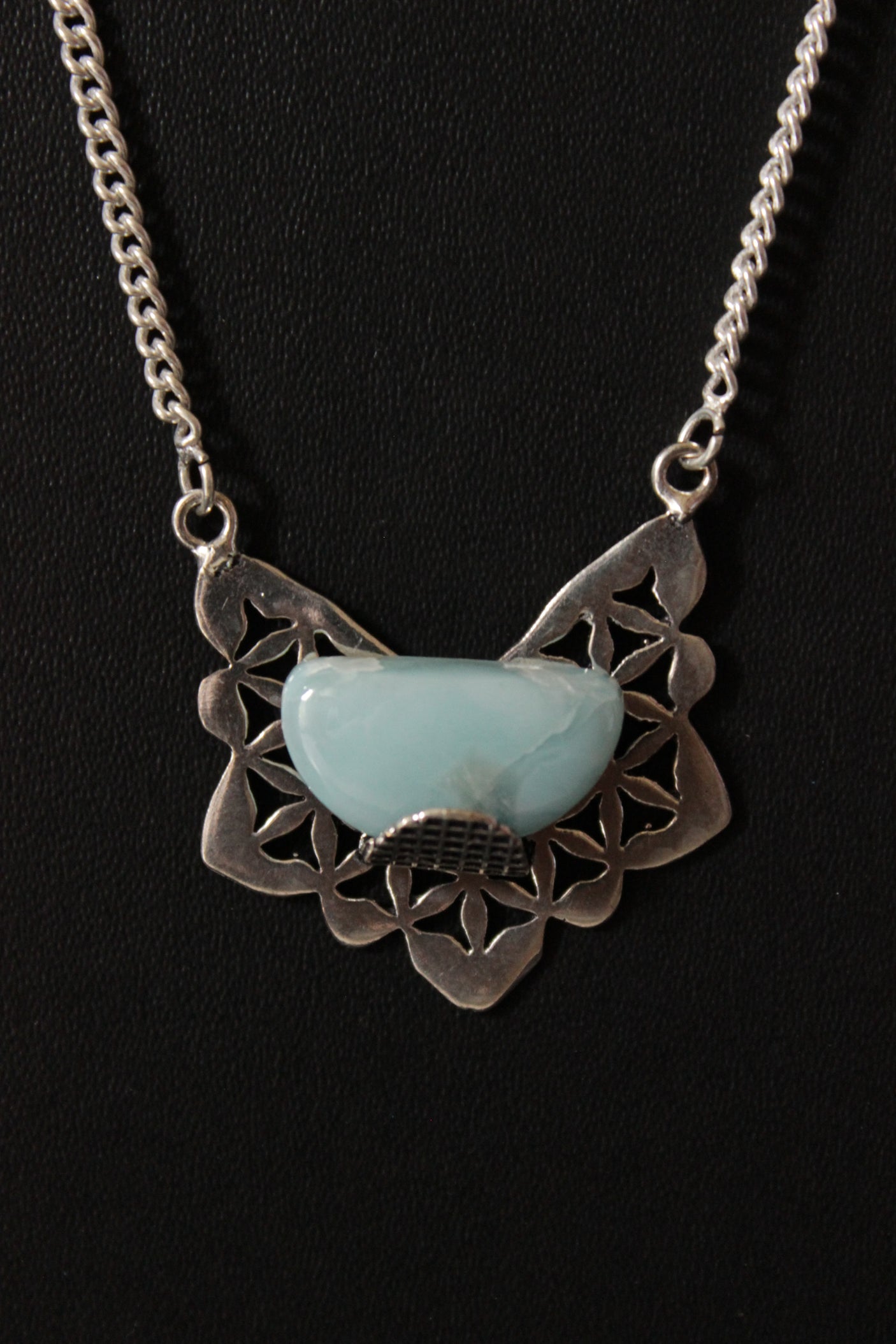D Shape Caribbean Larimar Gemstone Necklace