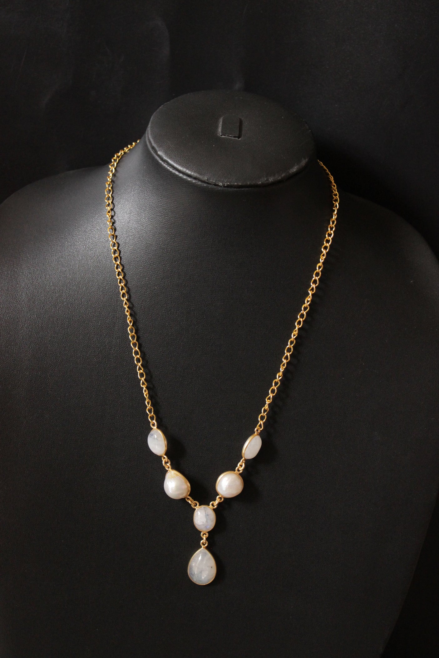 White Mother of Pearl Embedded Gold Plated Handmade Necklace