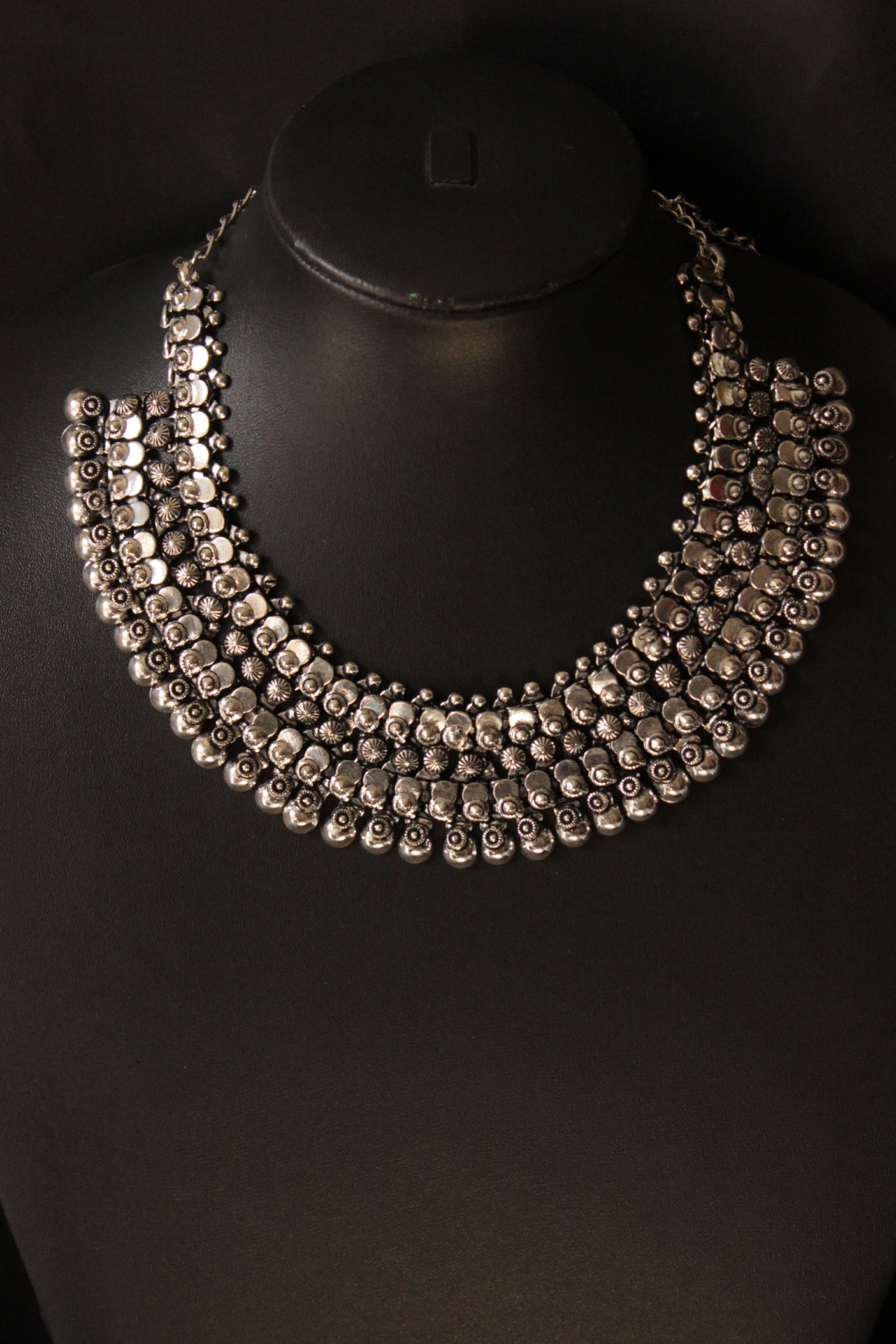 Oxidised Silver Finish Elaborate Necklace