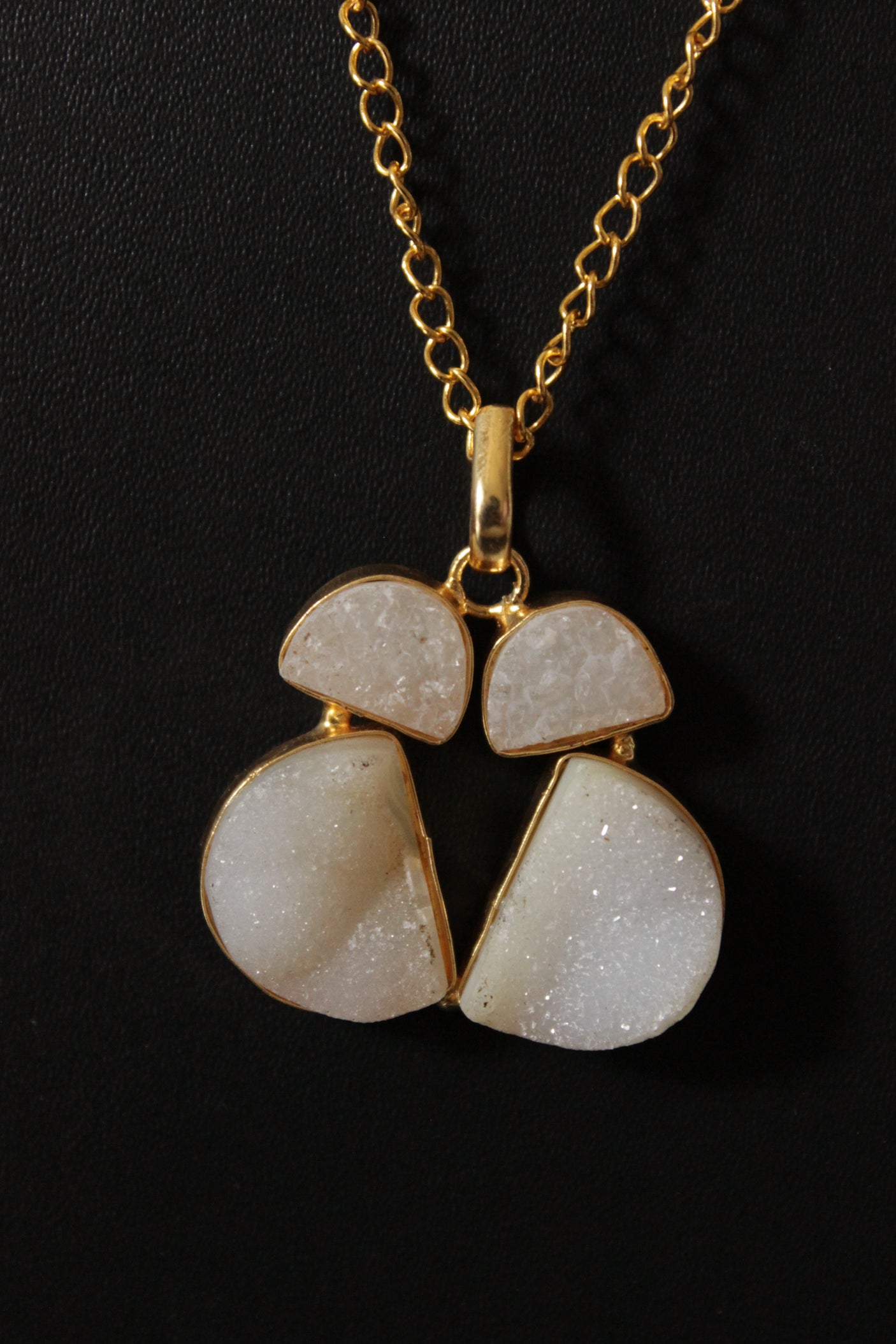 White Sugar Druzy Gemstone Embedded Gold Plated Necklace