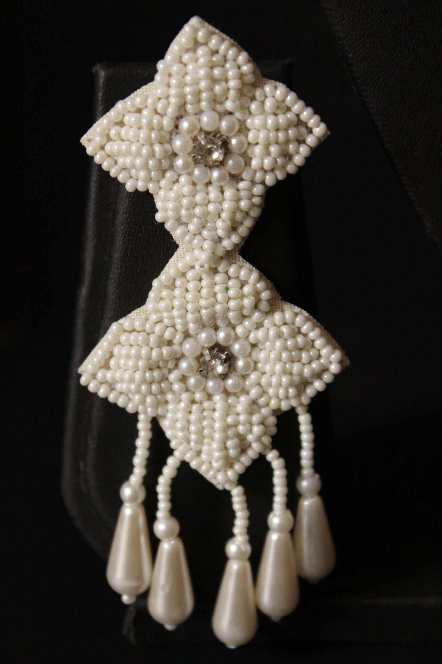 White Beaded Exclusive Choker Necklace Set with 2 Layer Dangler Earrings