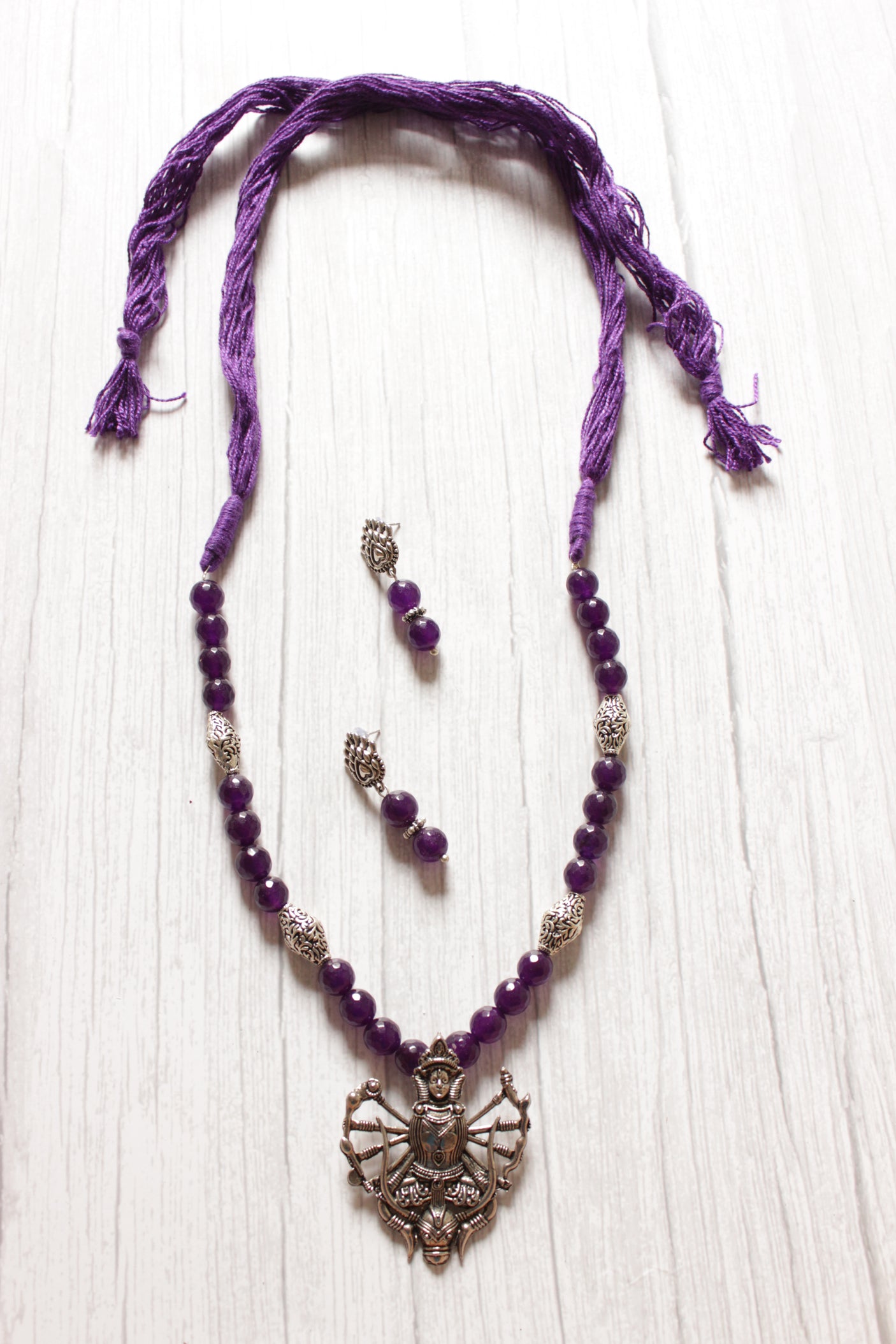 Religious Motif Violet Jade Beads Necklace Set