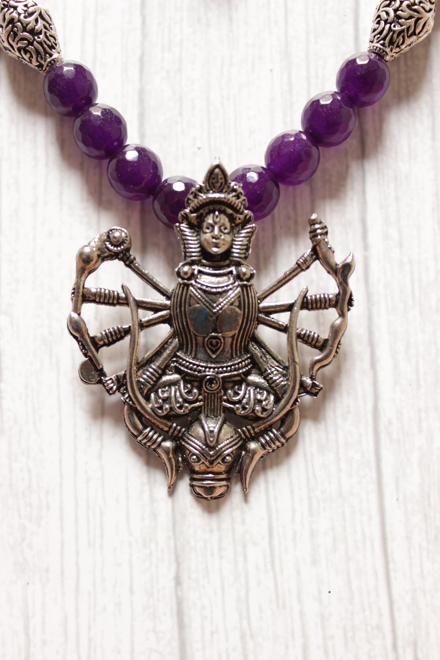 Religious Motif Violet Jade Beads Necklace Set