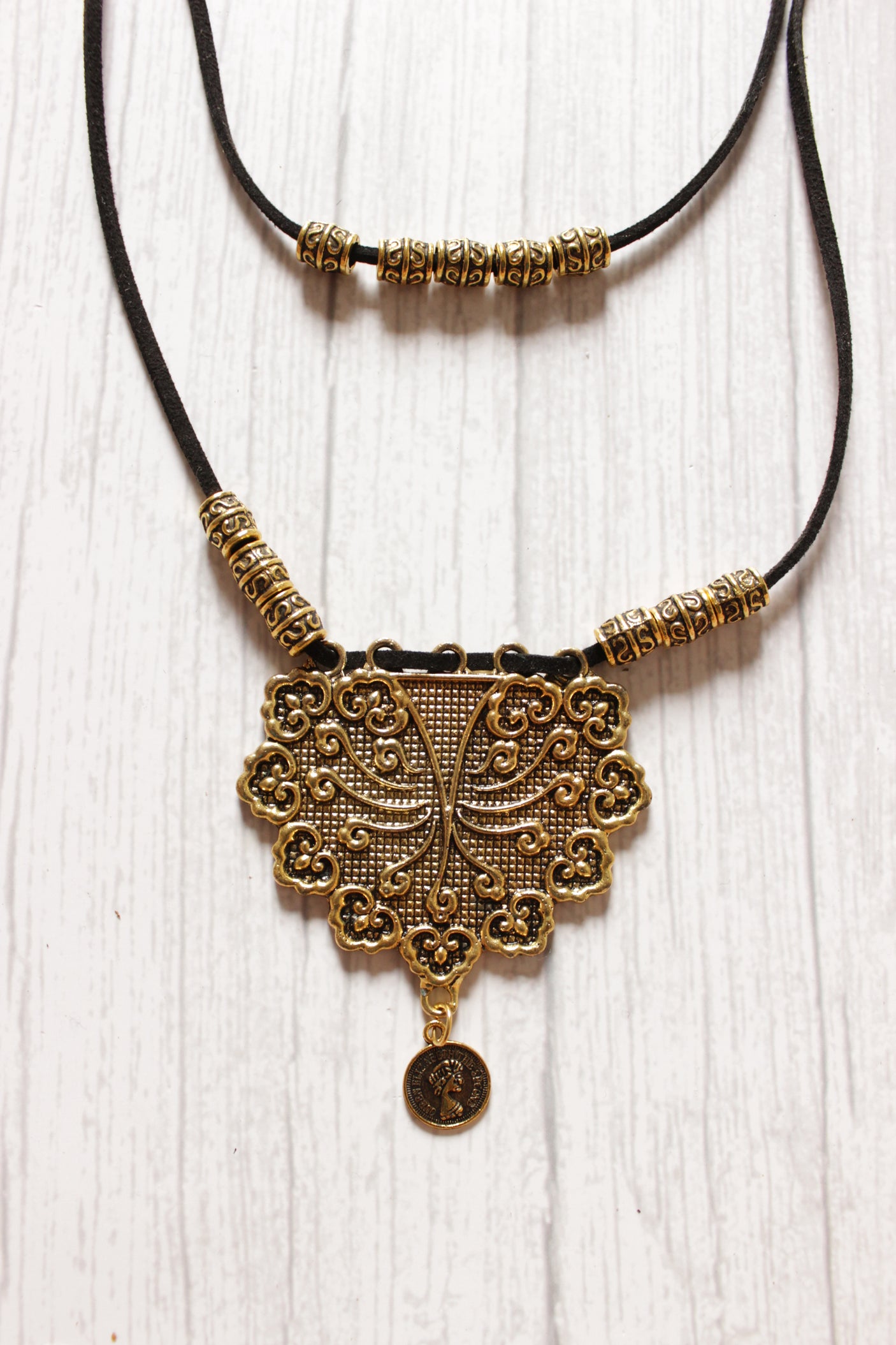 2 Layer Antique Gold Finish Rope Closure Necklace Set