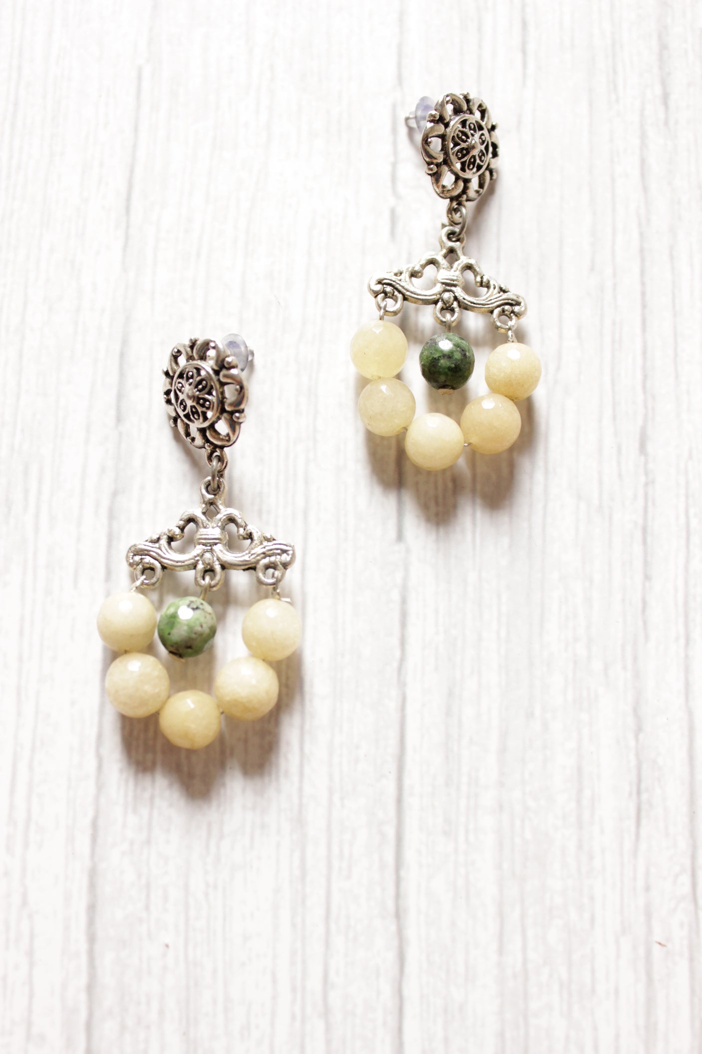 3 Layer Ivory and Sea Green Jade Beads Necklace Set