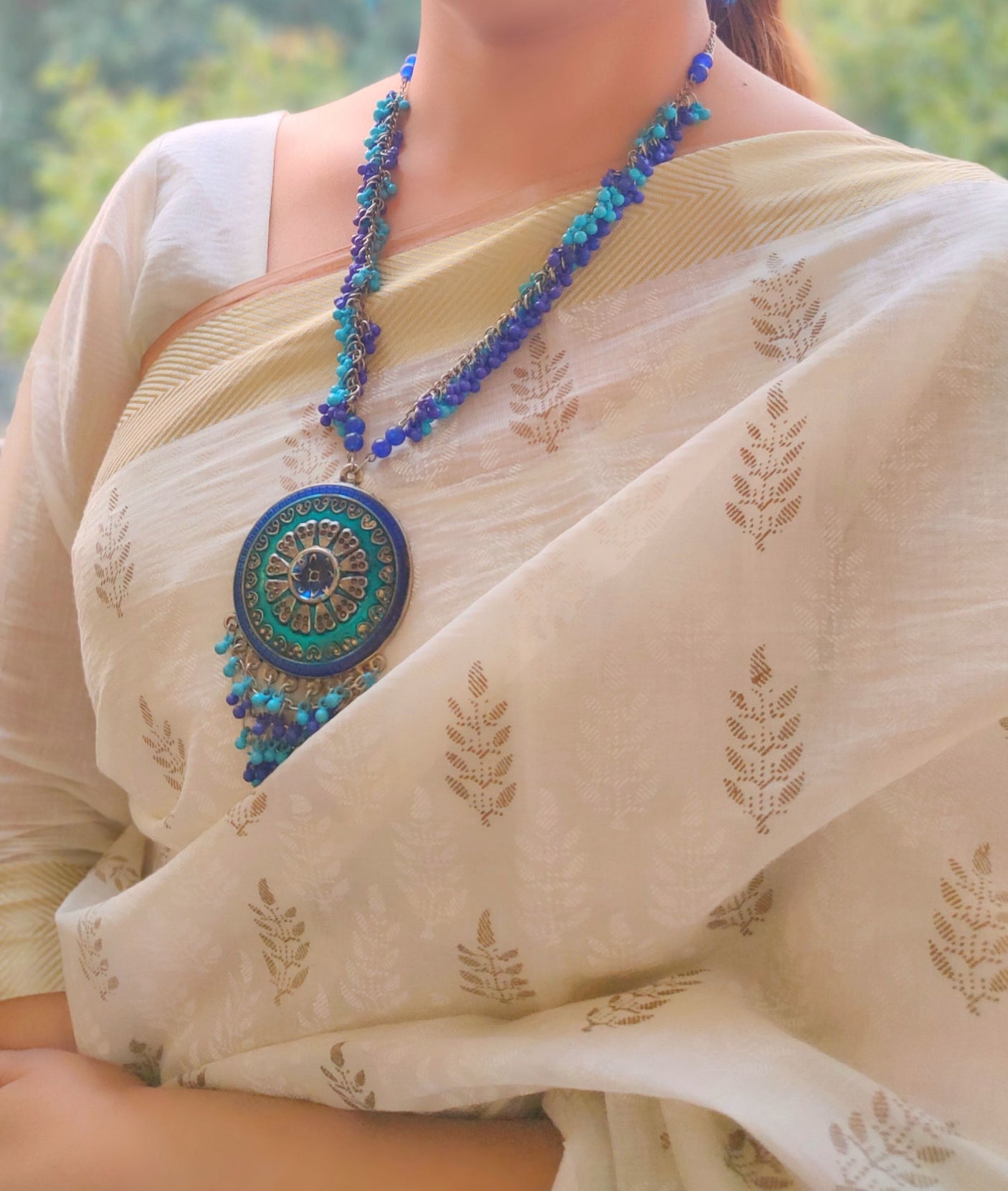 Oxidised Silver Turquoise and Blue Beads Necklace Set