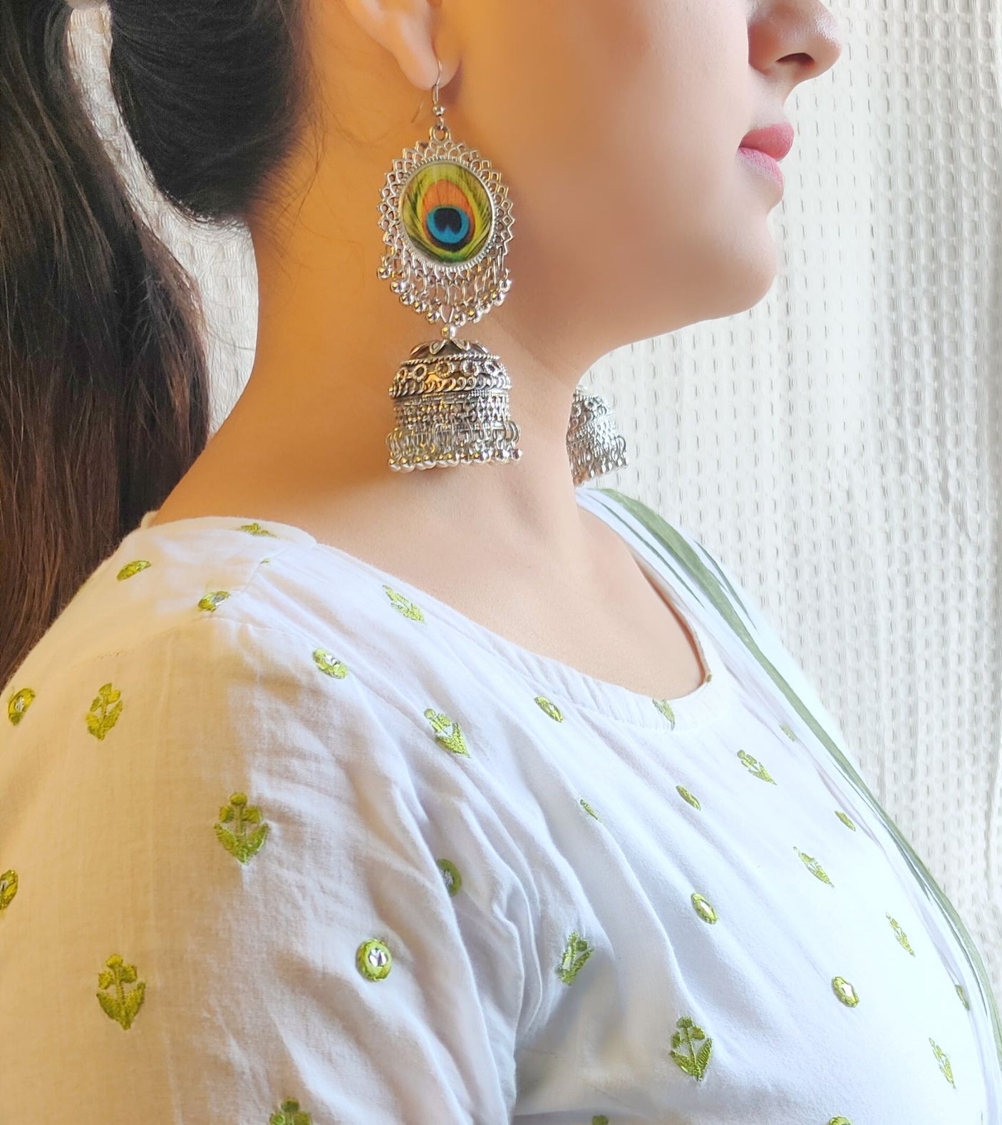 Peacock Long Jhumka Earrings
