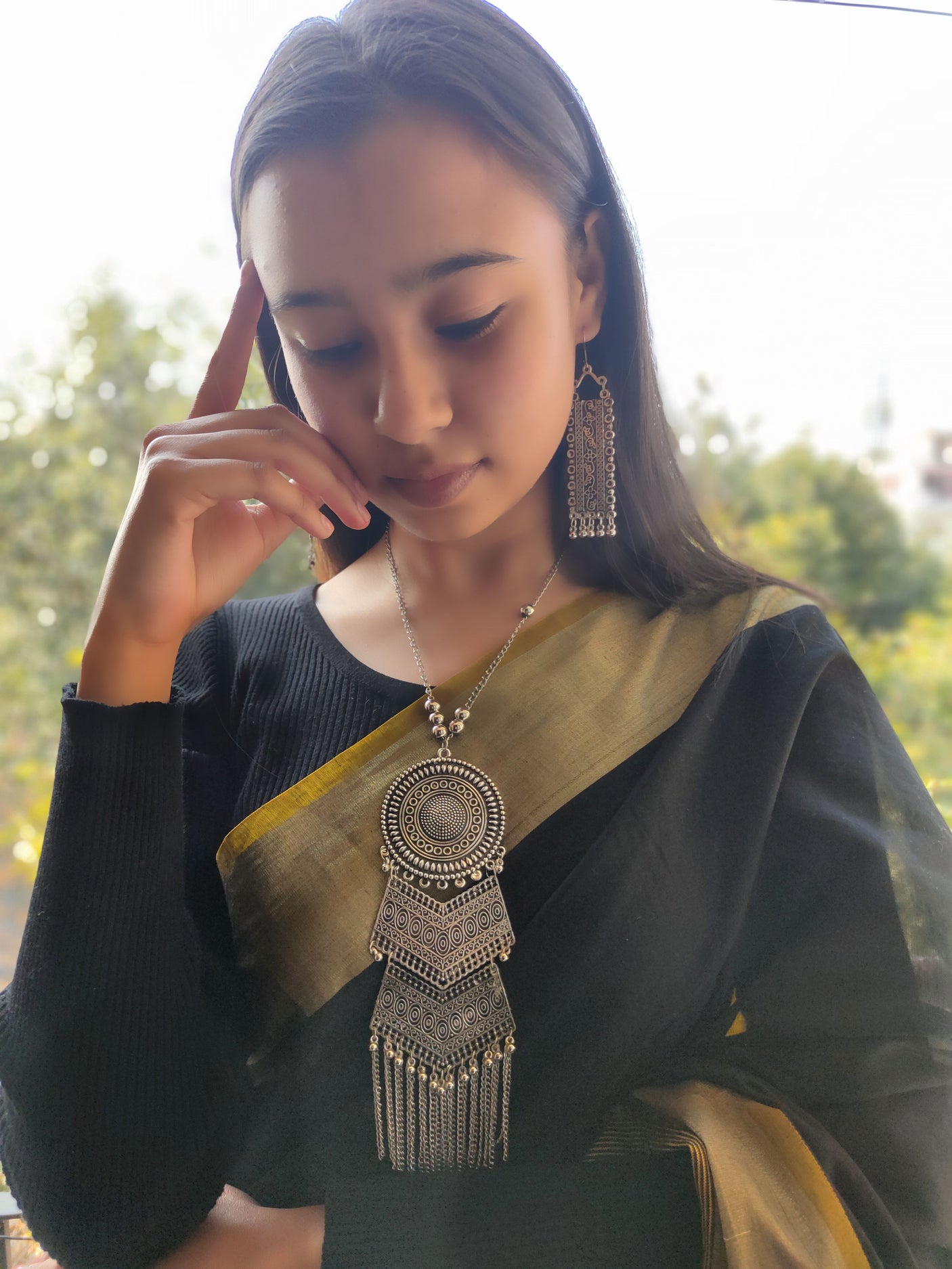 Statement Long Chain Tribal Necklace Set