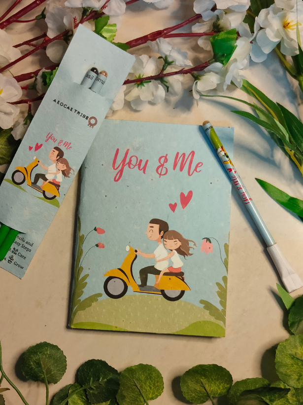 Eco-Friendly Plantable Seeds Notebook, Pen and Pencil Gift Set/Stationery Set - You & Me - Let Love Grow
