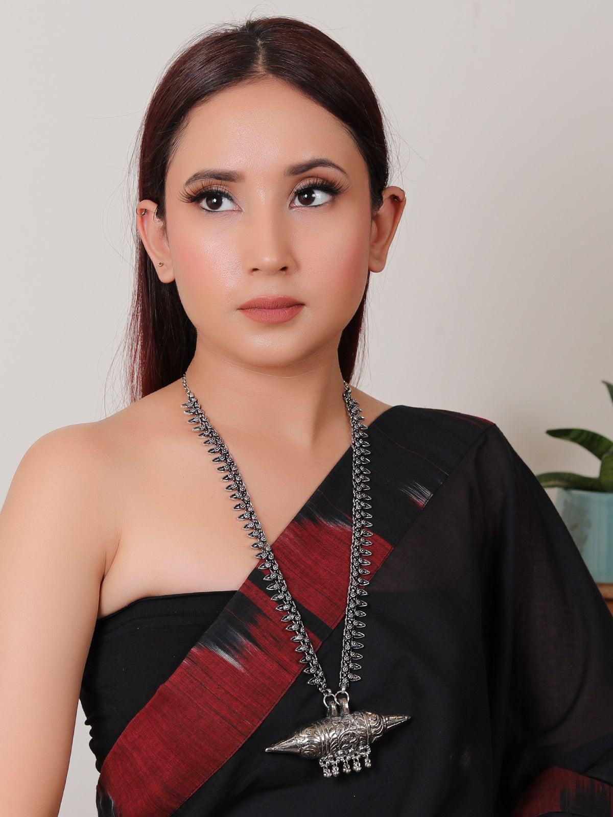 Oxidised Finish Long Chain Necklace with Warrior Pendant