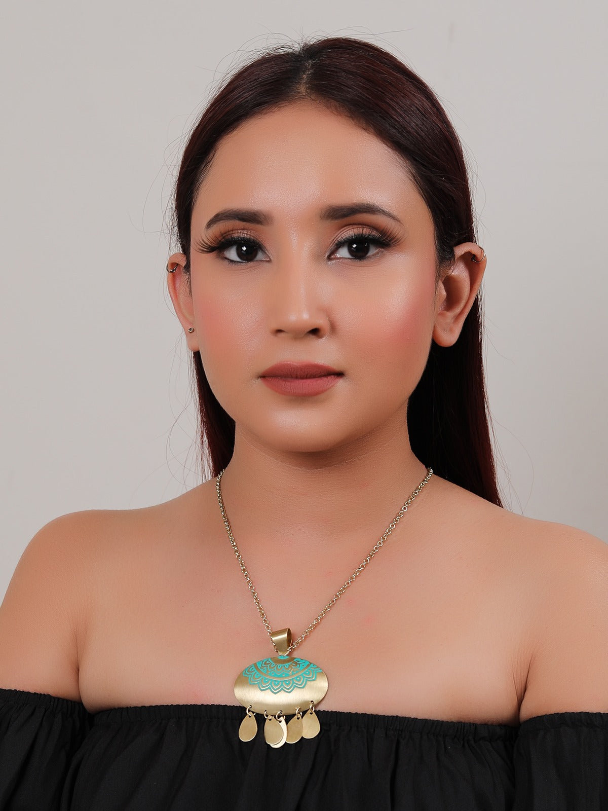 Hand Painted Brass Pendant Petite Everyday Wear Necklace