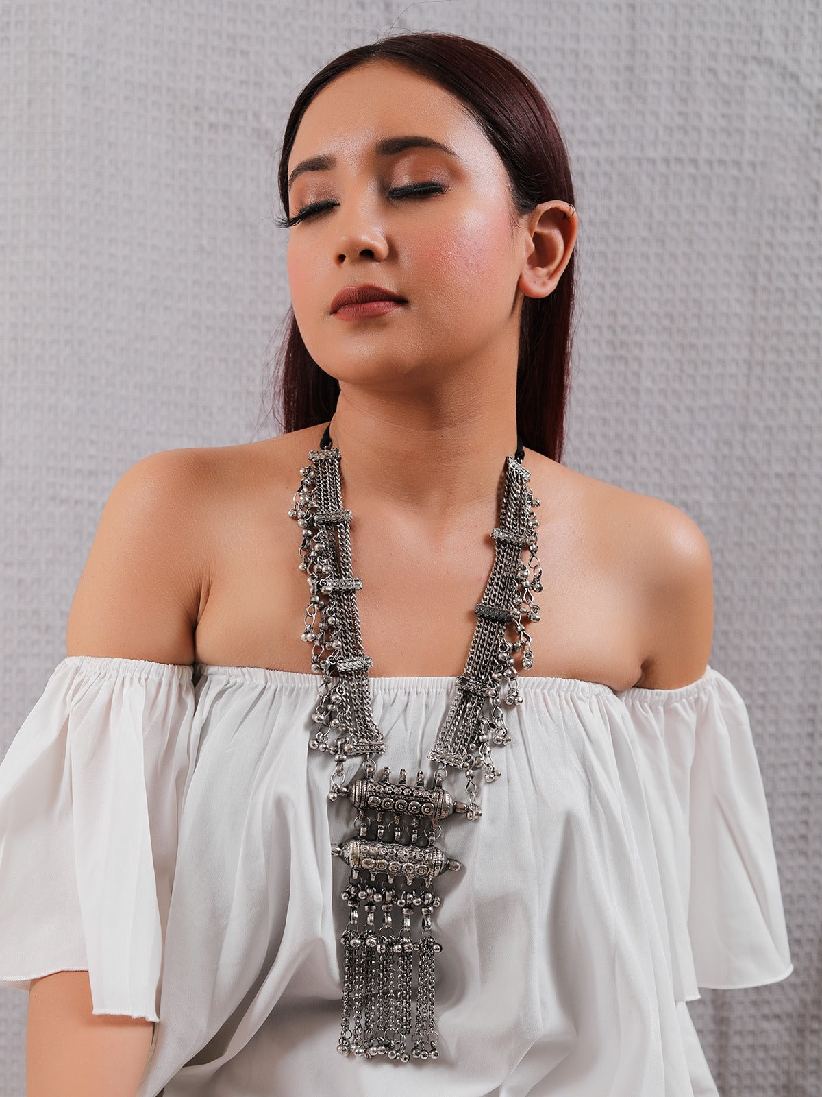 Oxidised Finish Bold and Elaborate Statement Metal Necklace