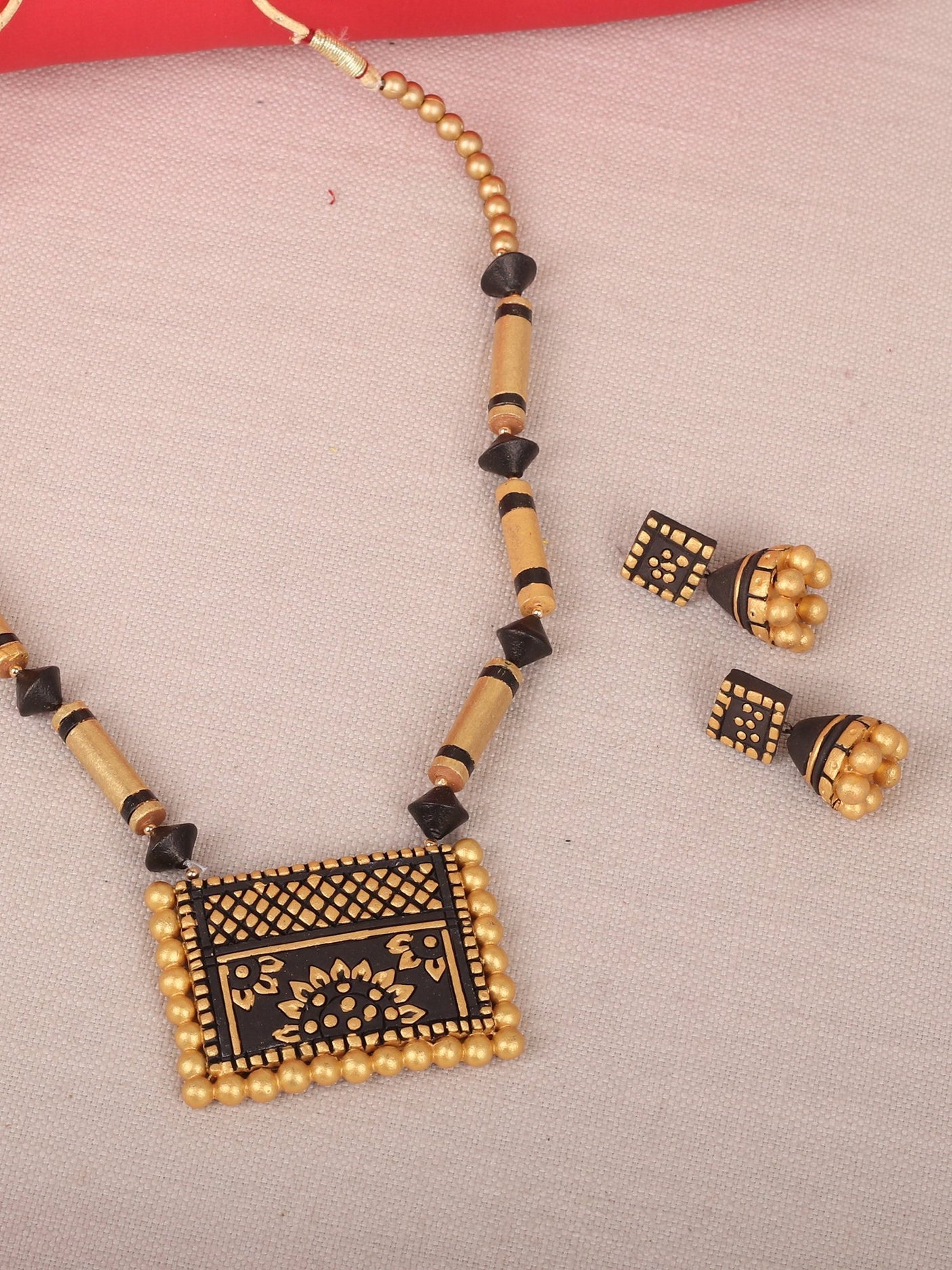 Black and Golden Beaded Terracotta Necklace - A Local Tribe