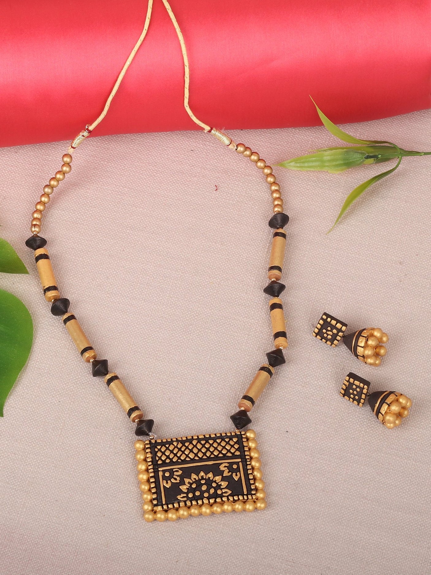 Black and Golden Beaded Terracotta Necklace - A Local Tribe