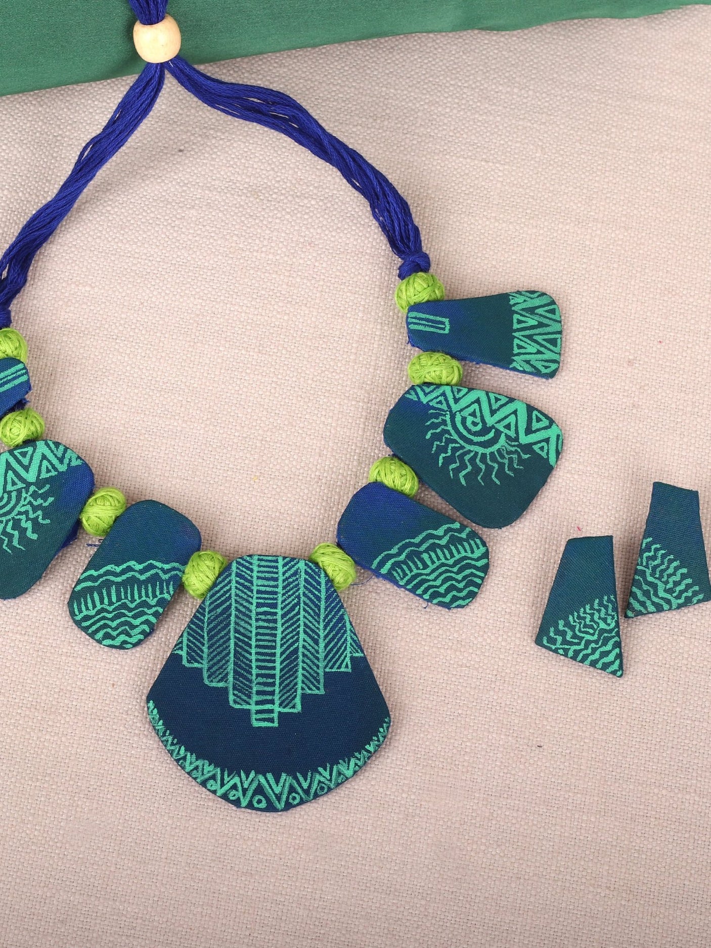 Blue and Green colored Handpainted Terracotta Necklace Set - A Local Tribe
