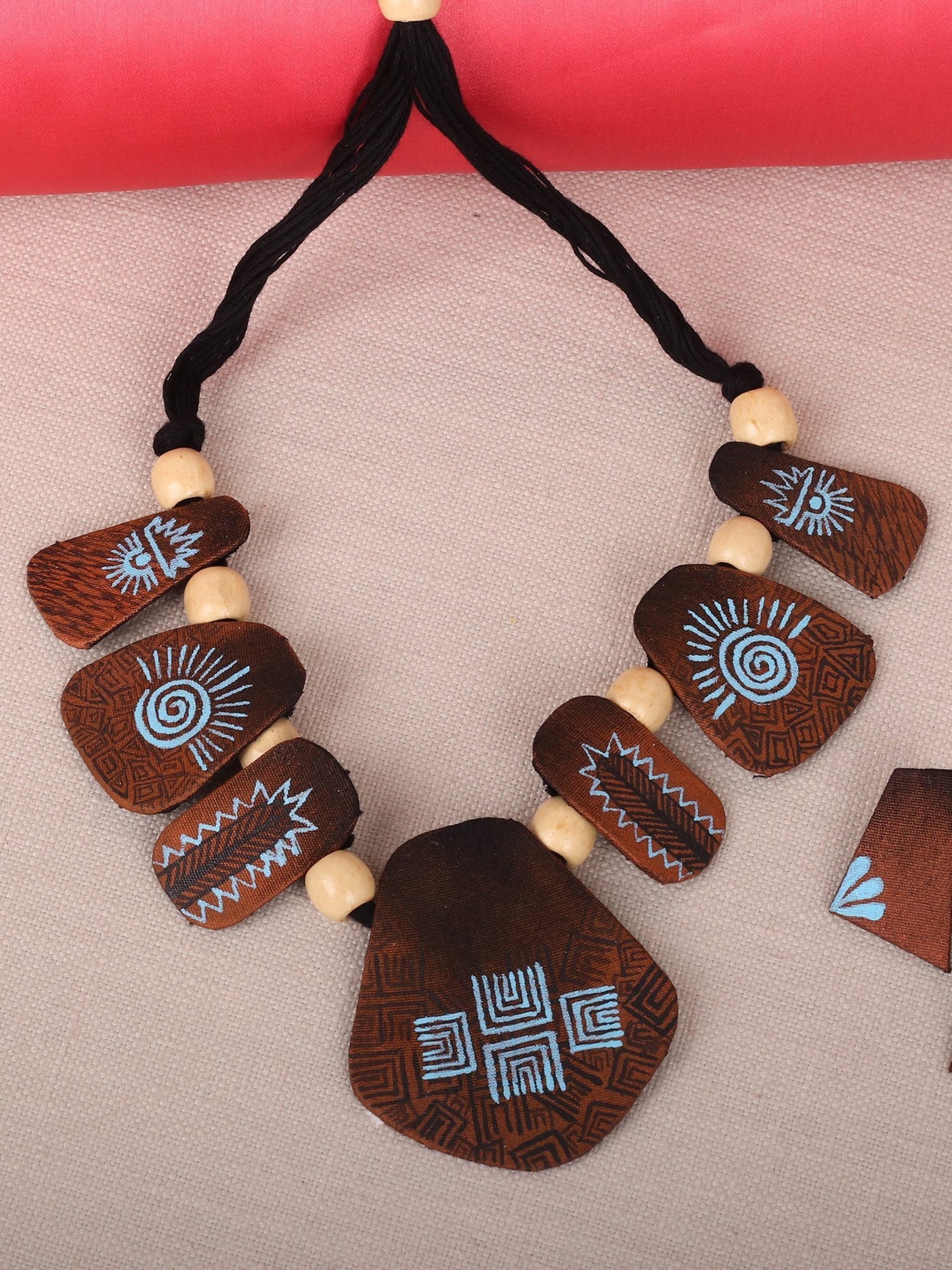 Brown colored Handprinted Terracotta Necklace Set - A Local Tribe