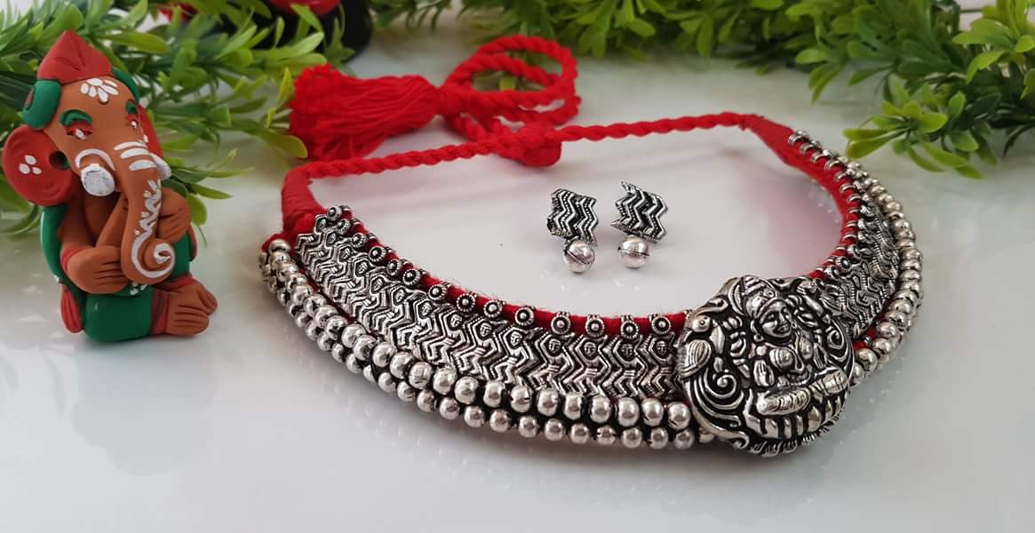 Goddess Silver Oxidized Necklace Set - A Local Tribe