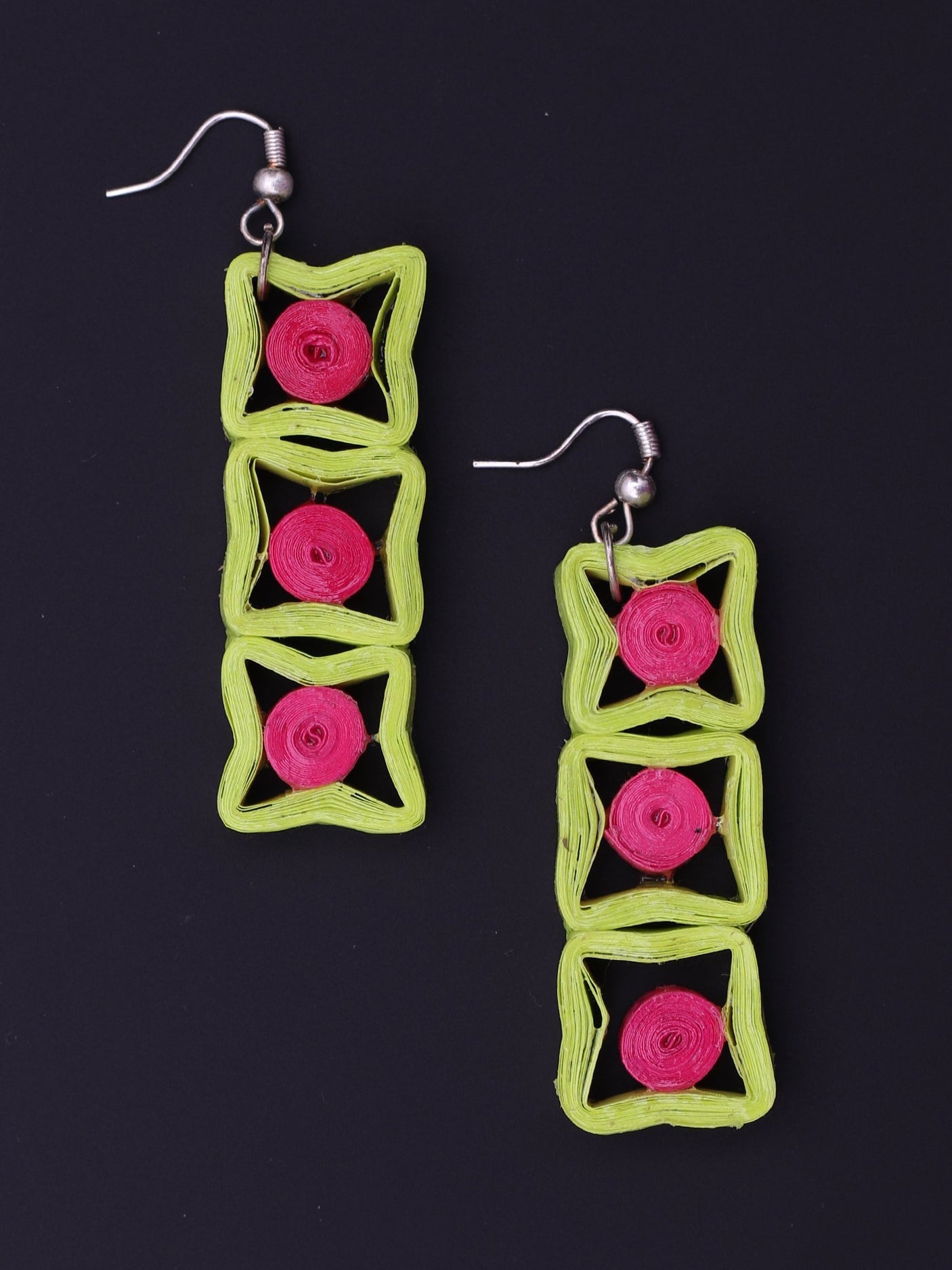 Green Pink Dangler Earrings - A Local Tribe