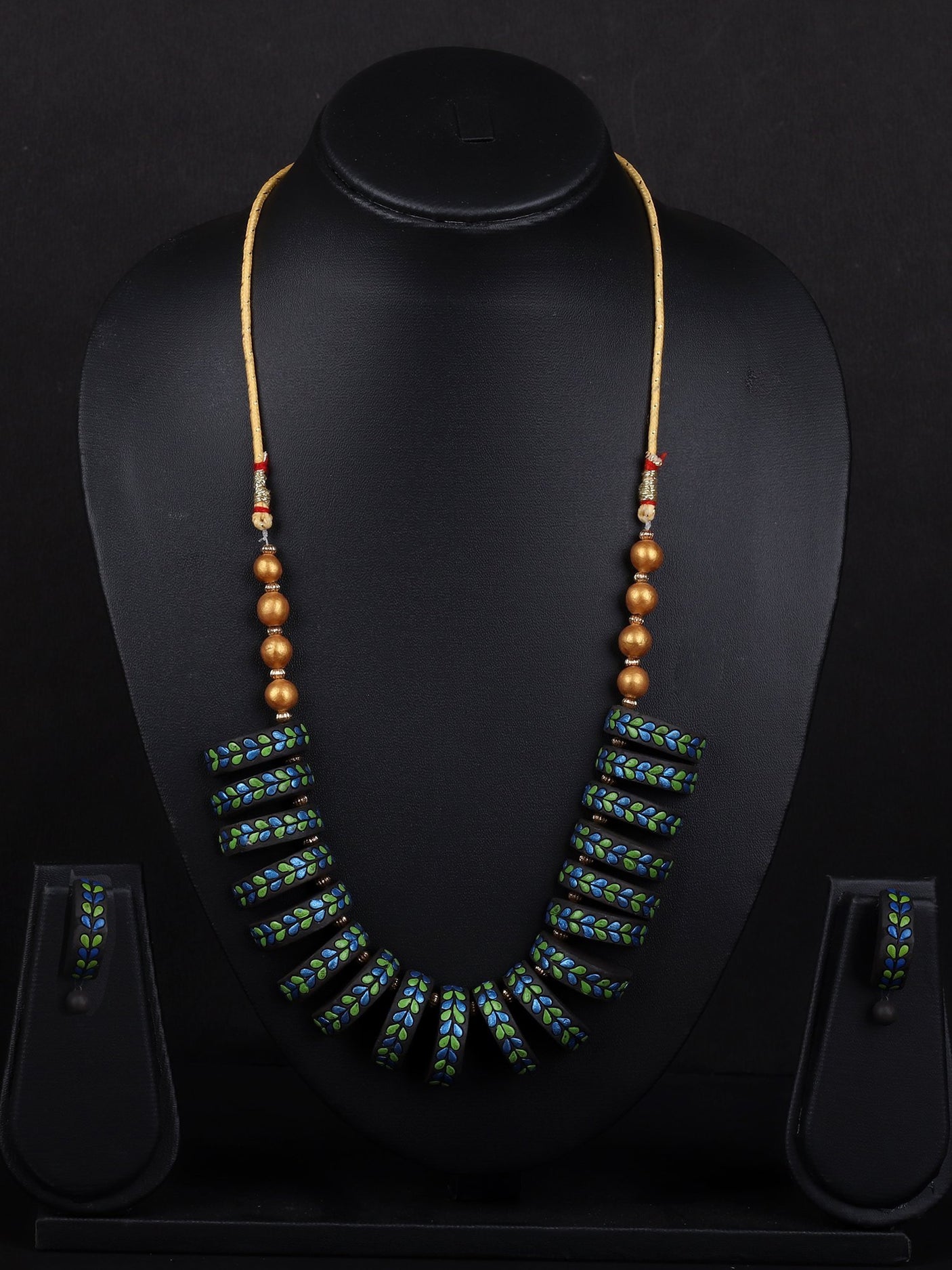 Leaf Painted Beaded Terracotta Necklace Set - A Local Tribe