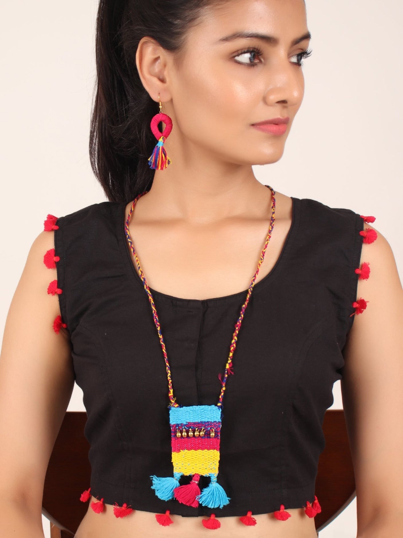 Patch Design Multicoloured Earrings & Necklace Set - A Local Tribe