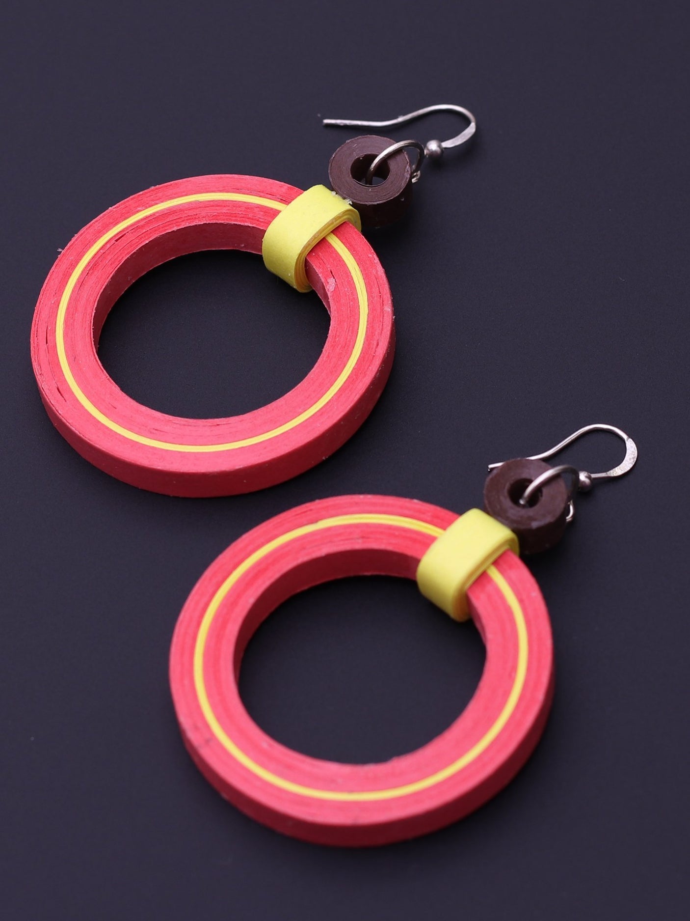 Red Round Earrings With Yellow Tinge - A Local Tribe