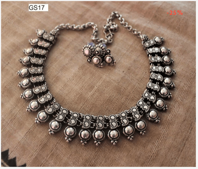 Sarena Silver Oxidised Necklace Set - A Local Tribe