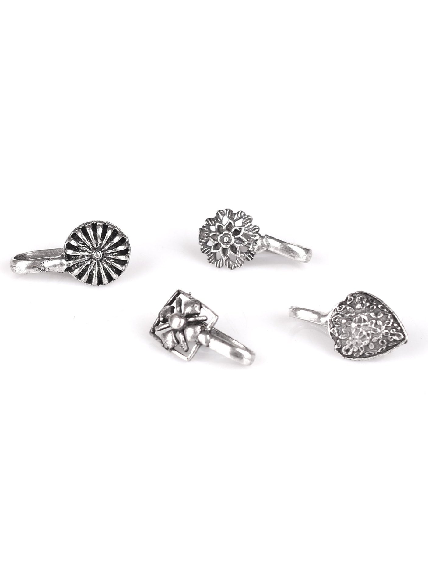 Set of 4 Silver Toned Handcrafted Nose Pin - A Local Tribe
