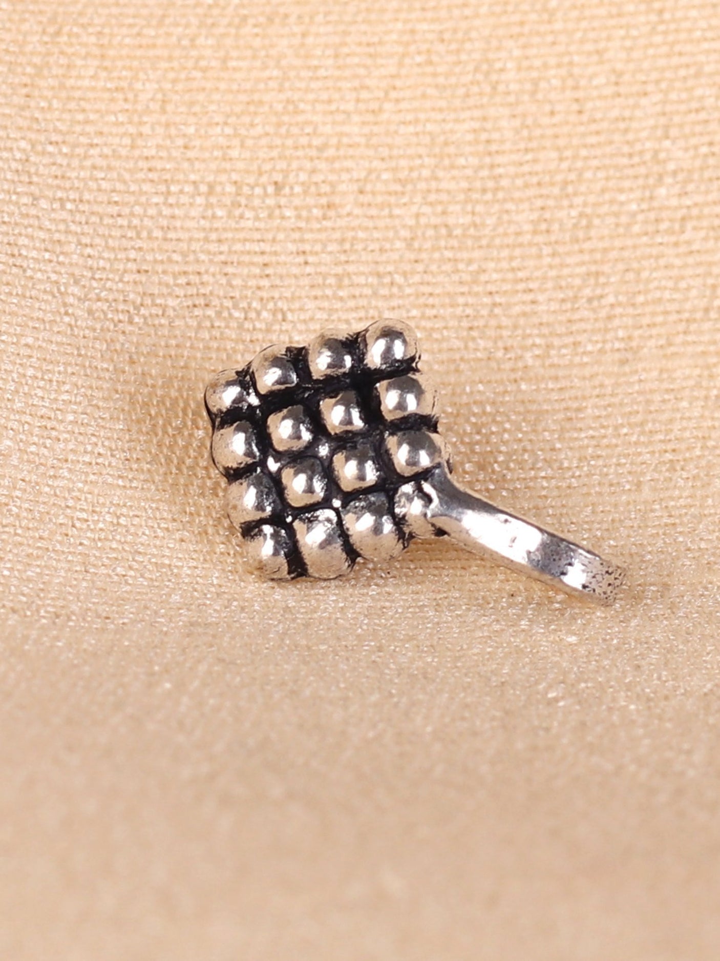 Square Textured Oxidized Set Of Two Clip On Nose Pin - A Local Tribe