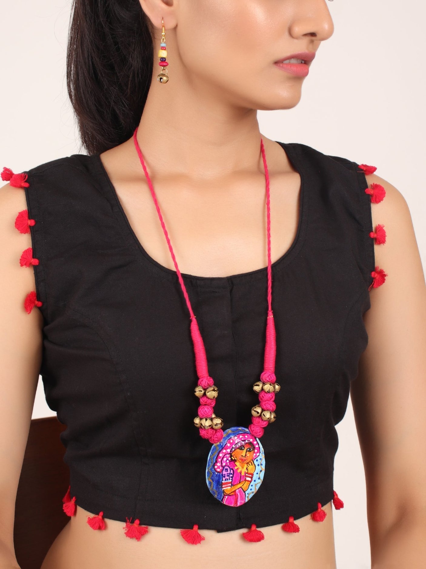 Woman Design Multicoloured Earrings & Necklace Set - A Local Tribe