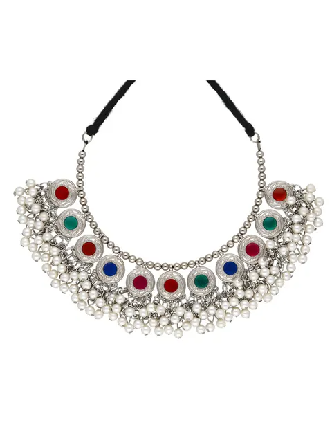 Stamped Coins Multi-Color Glass Embedded Adjustable Length Thread Closure Choker Necklace Set