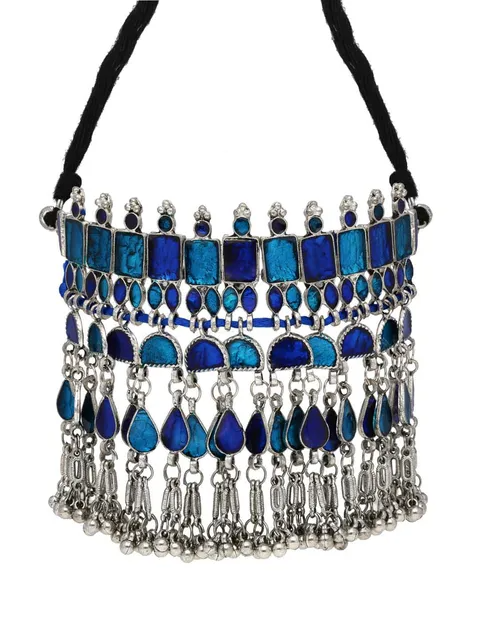 Vibrant Turquoise & Violet Glass Stones Embedded Adjustable Length Thread Closure Choker Necklace