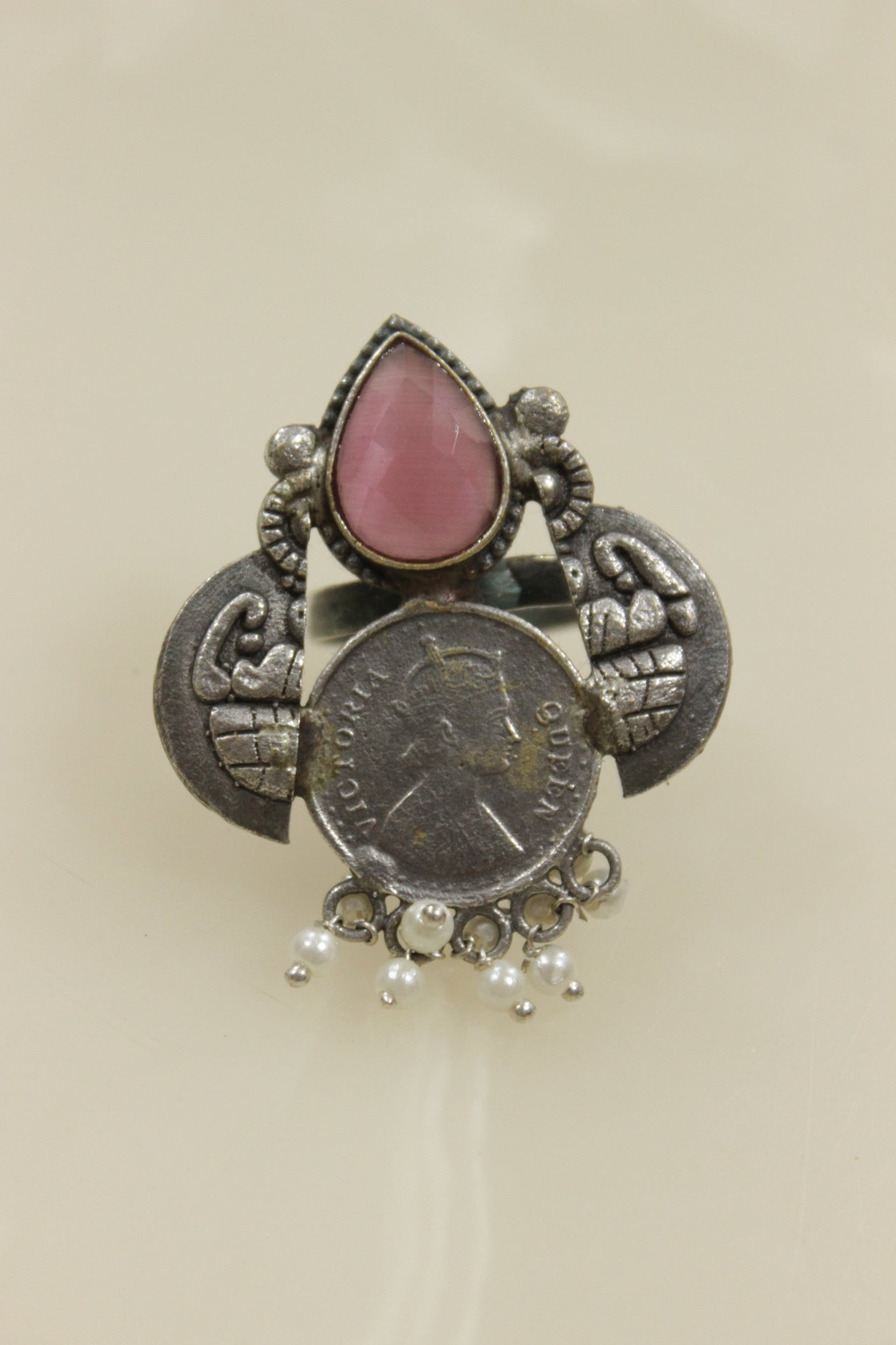 Oxidised Silver Finish Statement Adjustable Cocktail Ring