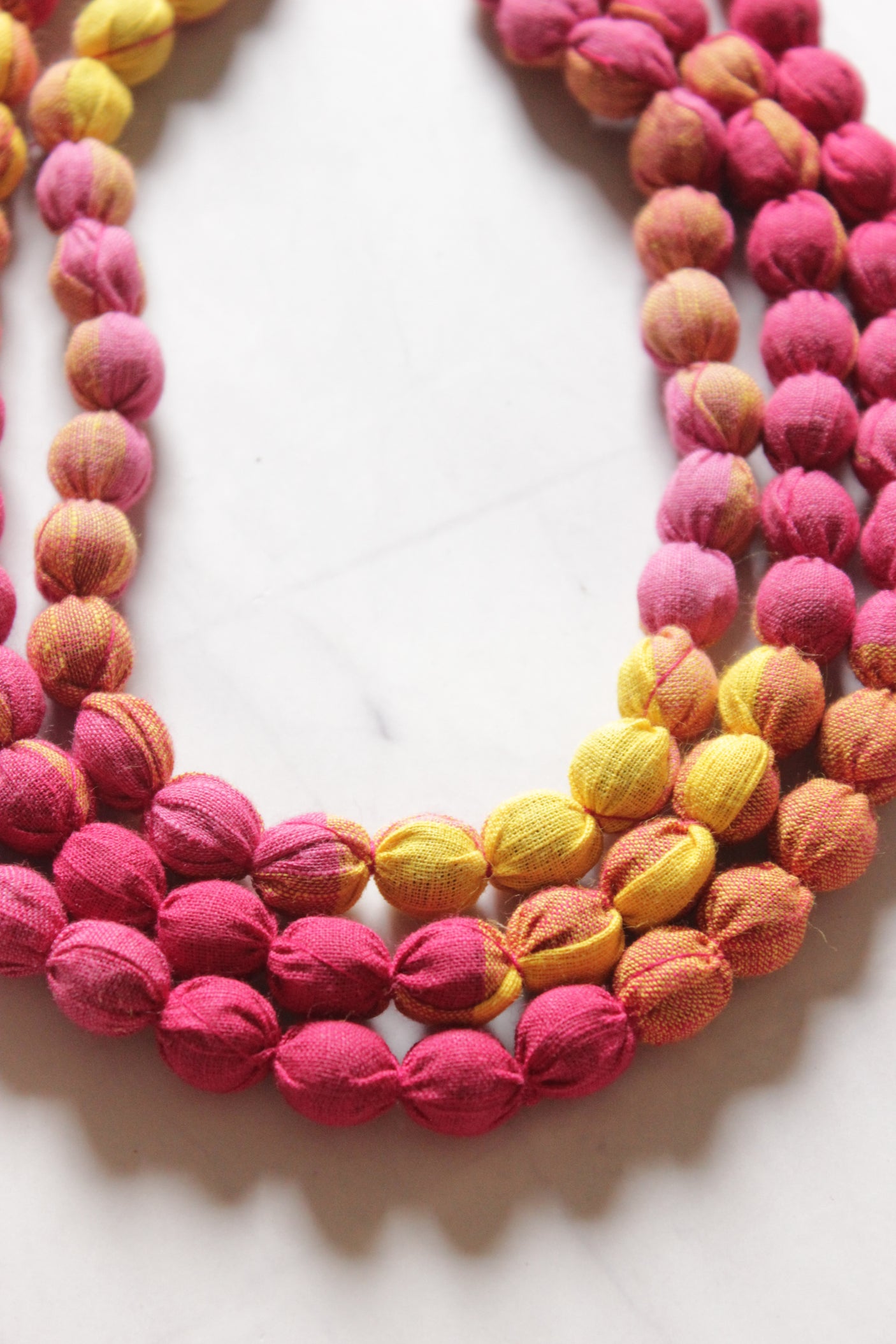 Multi-Layer Shades of Pink and Yellow Earthy Tones Fabric Beads Necklace