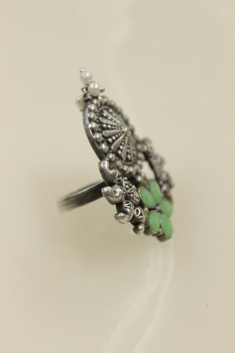 Oxidised Silver Finish Statement Adjustable Cocktail Ring