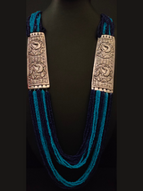 Blue Beaded Multi Layered Necklace Set with Metal Detailing