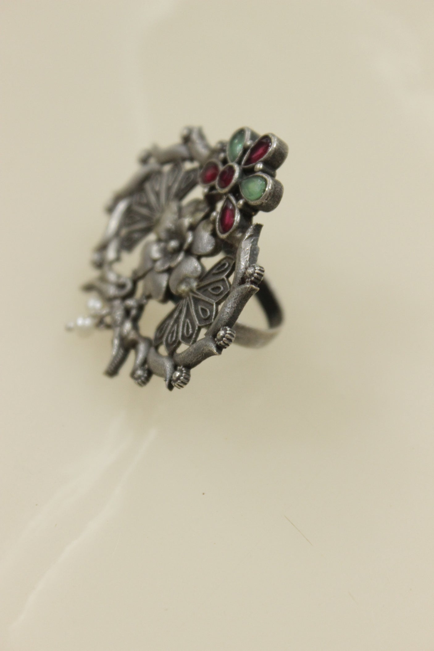 Oxidised Silver Finish Statement Adjustable Cocktail Ring