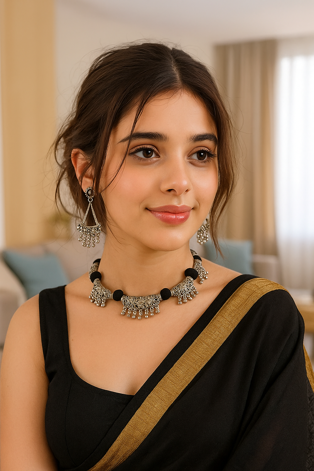 Thread Work German Silver Necklace Set