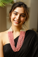 Earthy Pink Beads Hand Beaded Multi-Layer Necklace Set