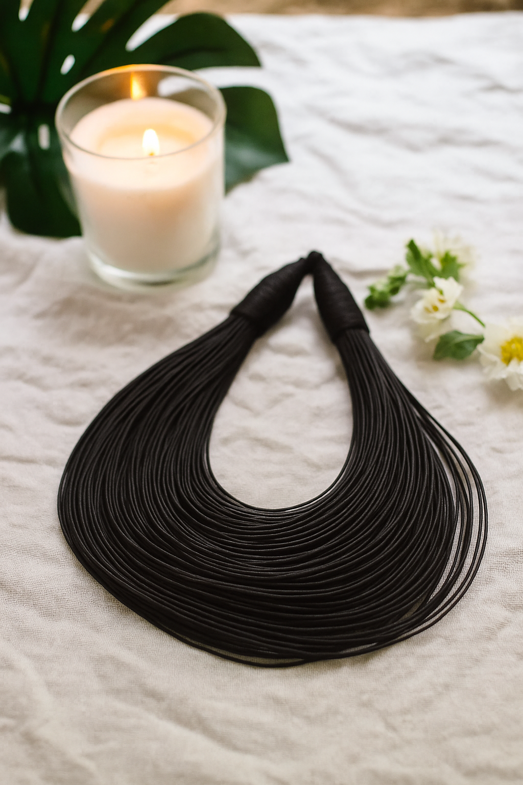 Black Handmade Silk Threads Multi-Layer Statement African Choker Necklace