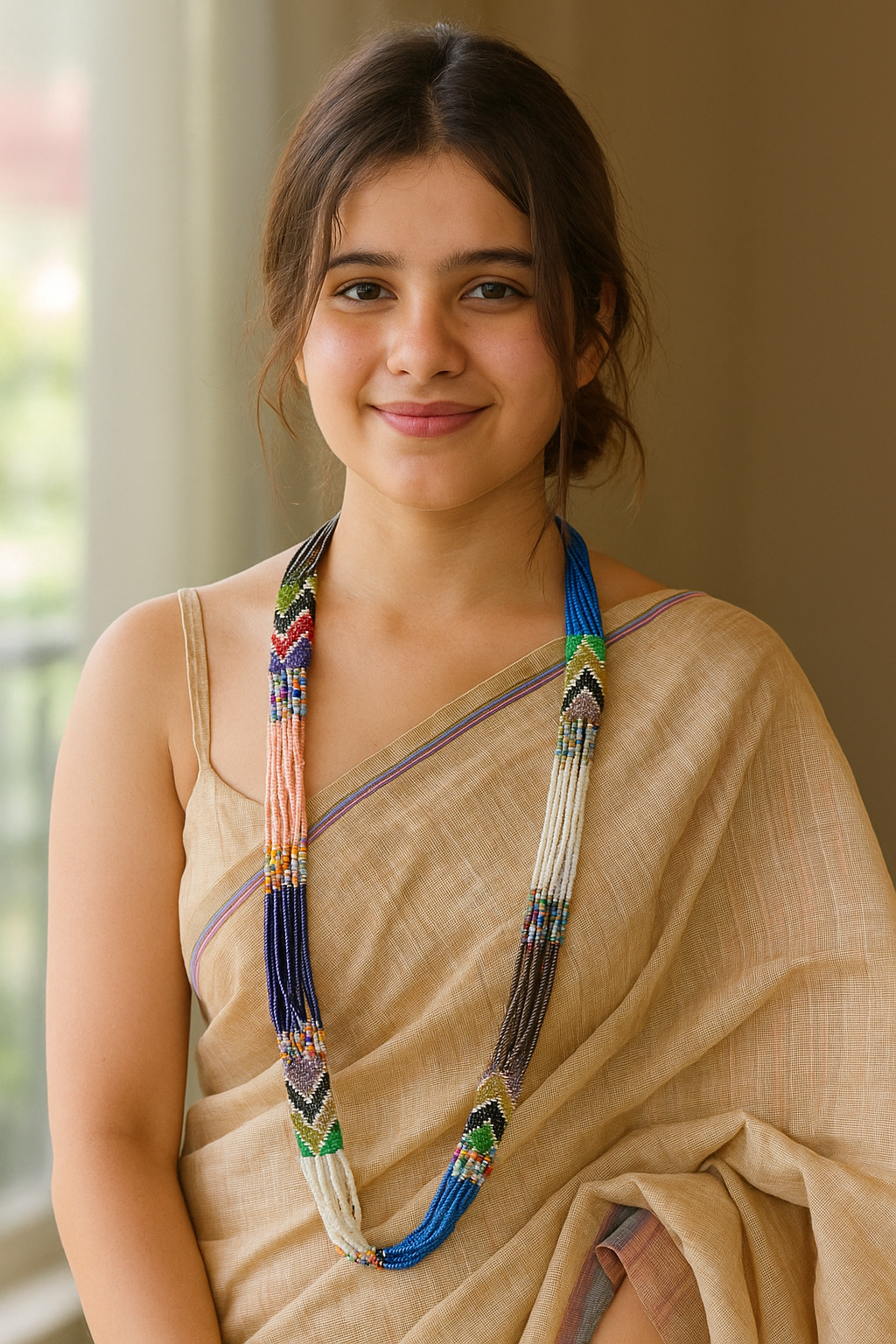 Color Blocked Multi-Color Beads Hand Braided Tribal Necklace