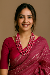 Pink & Off-White Fabric Beads 3 Layer Handmade Necklace