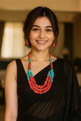 Turquoise and Red Beads Necklace Set