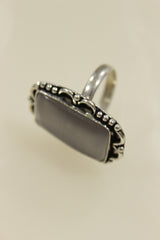 Grey Center Stone Oxidised Silver Finish Statement Adjustable Cocktail Ring