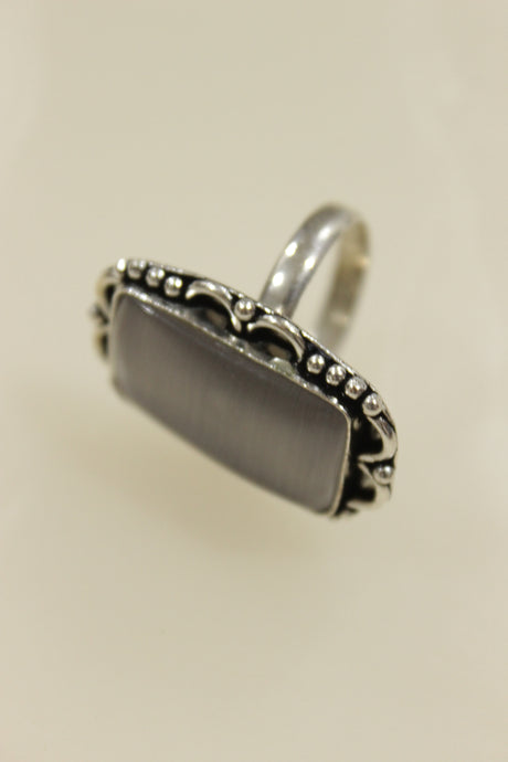Grey Center Stone Oxidised Silver Finish Statement Adjustable Cocktail Ring